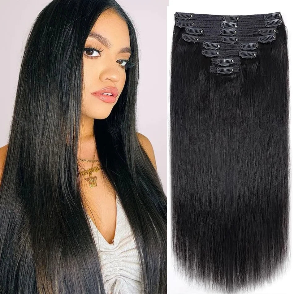 Luxurious Brazilian 120G 8-Piece CLIP IN Hair Extensions - Serene Glow Care