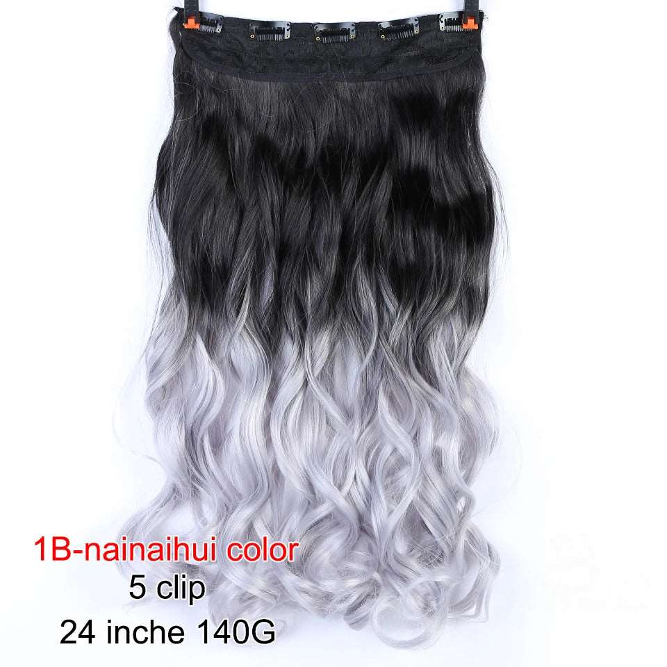 Chic Ombre Human Hair Extensions – 24-Inch Long Curly Clip-On Hairpieces for Women - Serene Glow Care