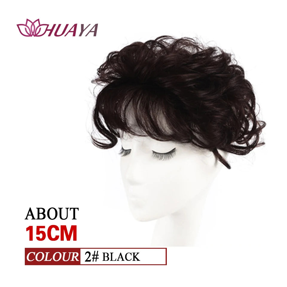 Elegant Curly Invisible Hair Toupee with Gradient Bangs - Serene Glow Care