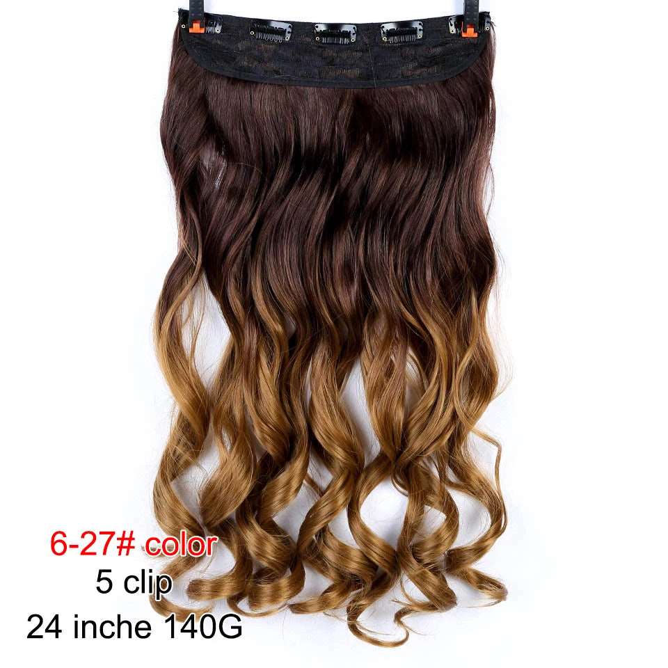 Chic Ombre Human Hair Extensions – 24-Inch Long Curly Clip-On Hairpieces for Women - Serene Glow Care