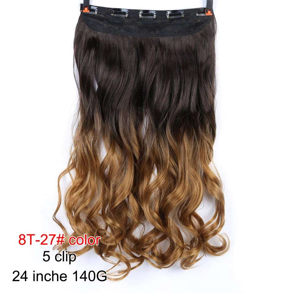 Chic Ombre Human Hair Extensions – 24-Inch Long Curly Clip-On Hairpieces for Women - Serene Glow Care