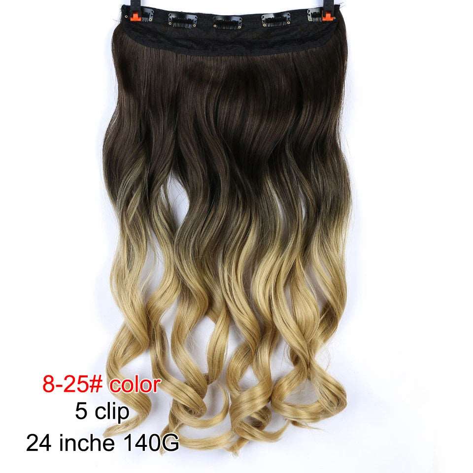 Chic Ombre Human Hair Extensions – 24-Inch Long Curly Clip-On Hairpieces for Women - Serene Glow Care