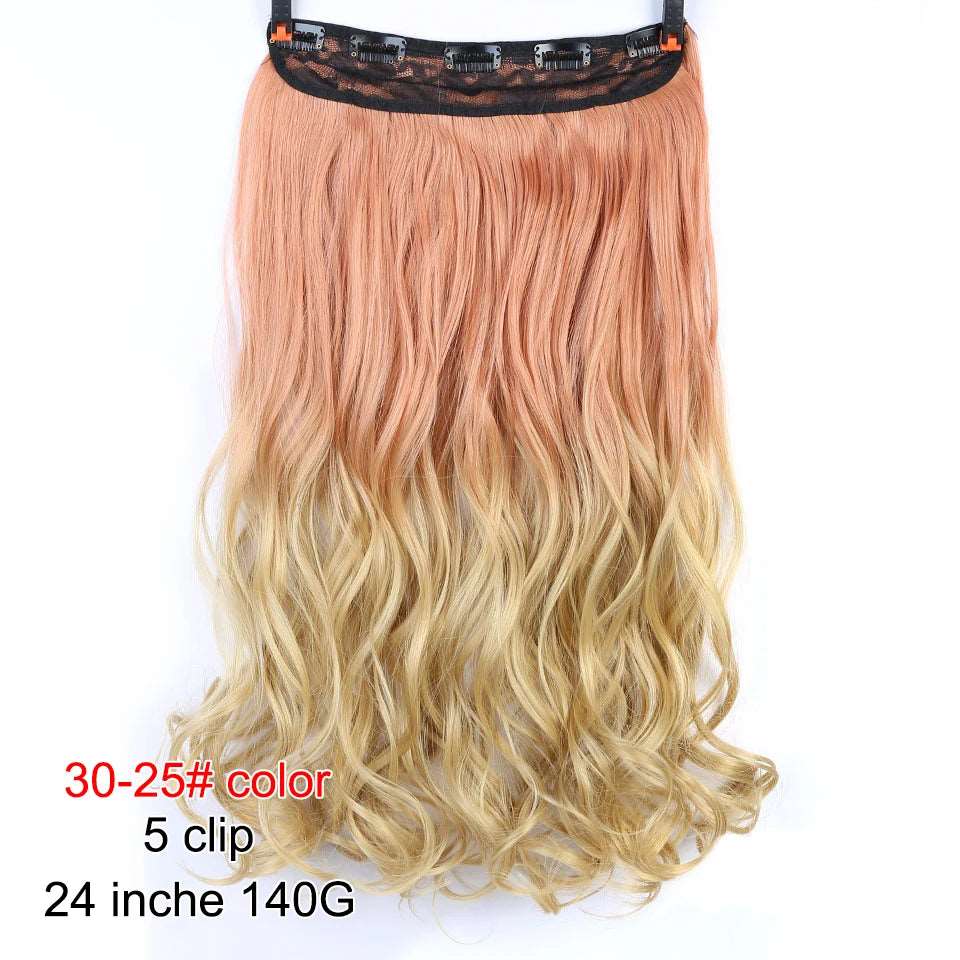 Chic Ombre Human Hair Extensions – 24-Inch Long Curly Clip-On Hairpieces for Women - Serene Glow Care