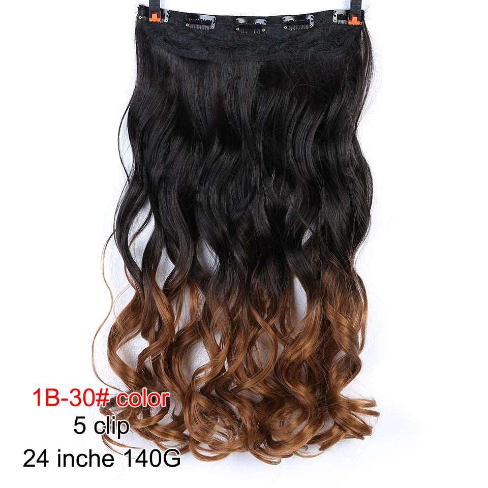 Chic Ombre Human Hair Extensions – 24-Inch Long Curly Clip-On Hairpieces for Women - Serene Glow Care