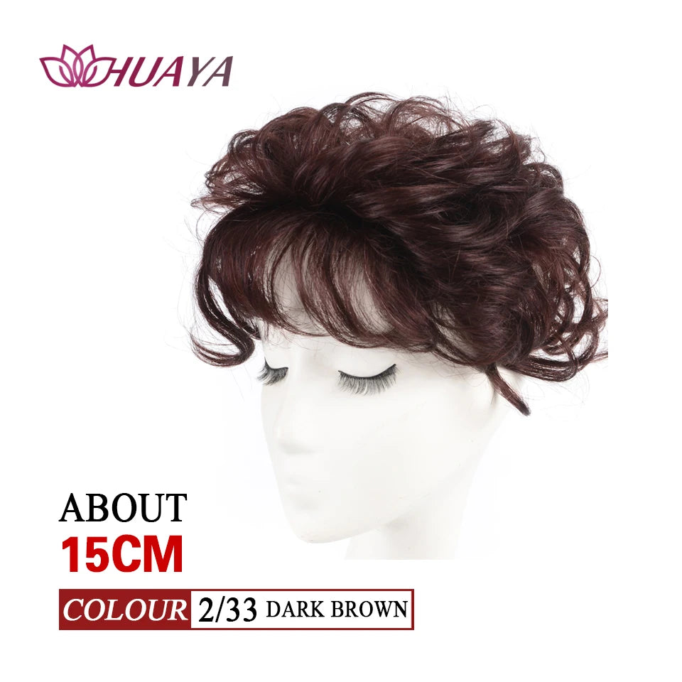 Elegant Curly Invisible Hair Toupee with Gradient Bangs - Serene Glow Care