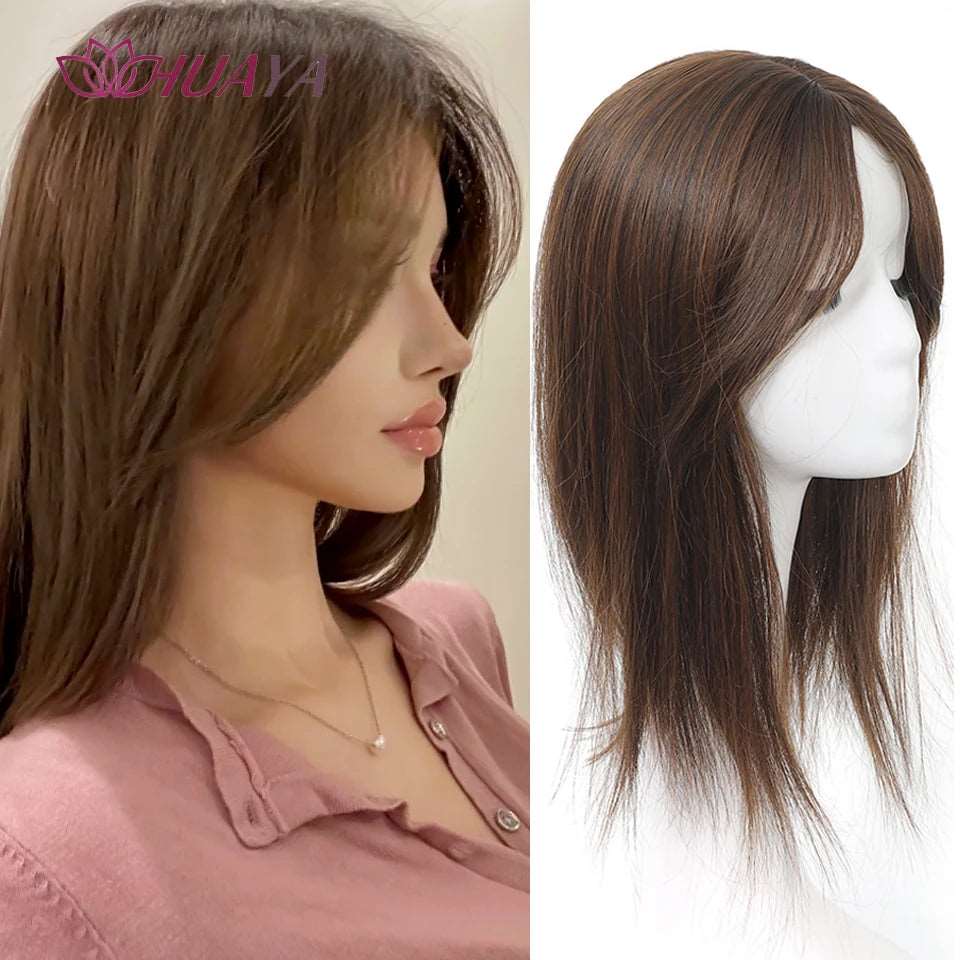 Elegant Hair Topper with Bangs - Seamless Blend for a Natural Look - Serene Glow Care