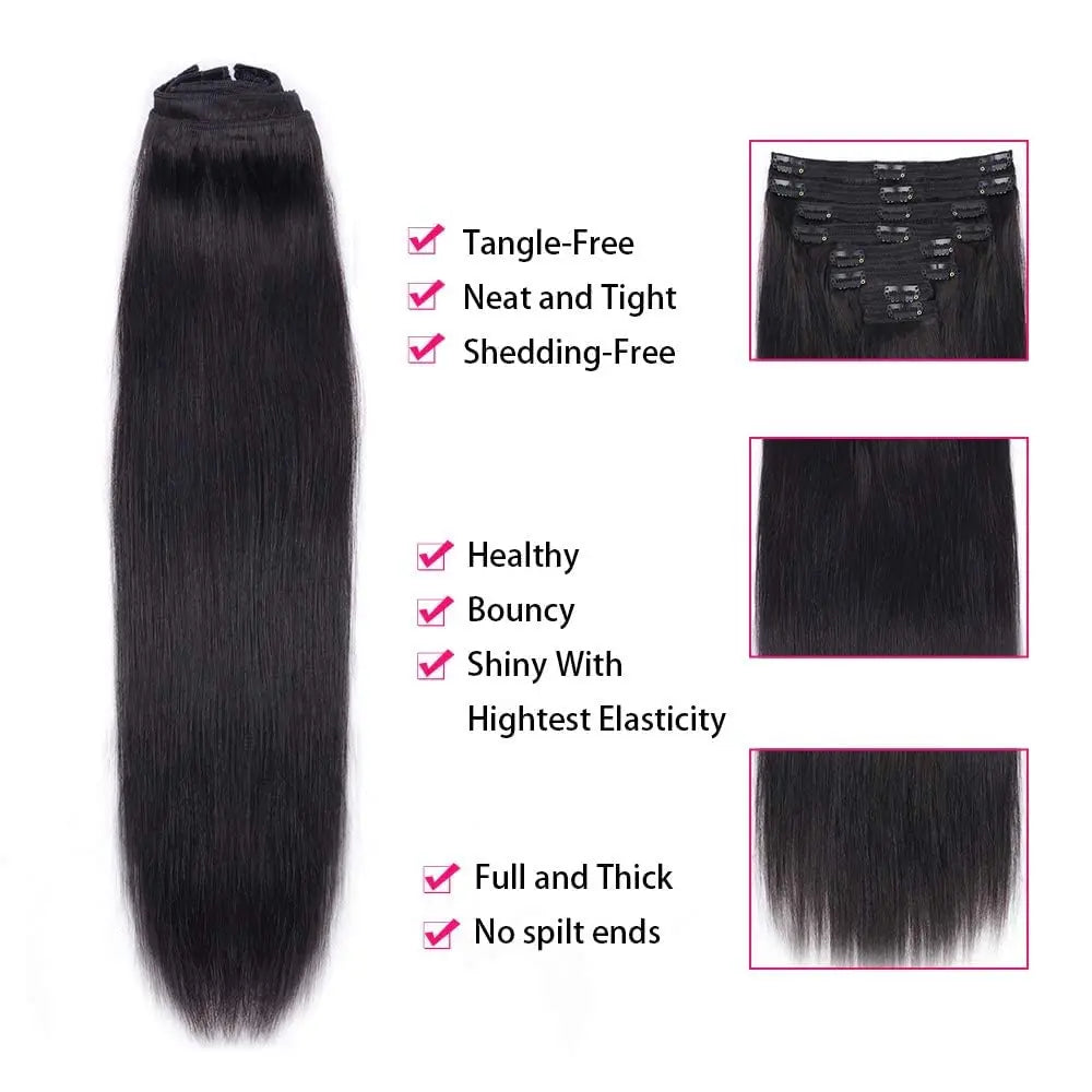 Luxurious Brazilian 120G 8-Piece CLIP IN Hair Extensions - Serene Glow Care