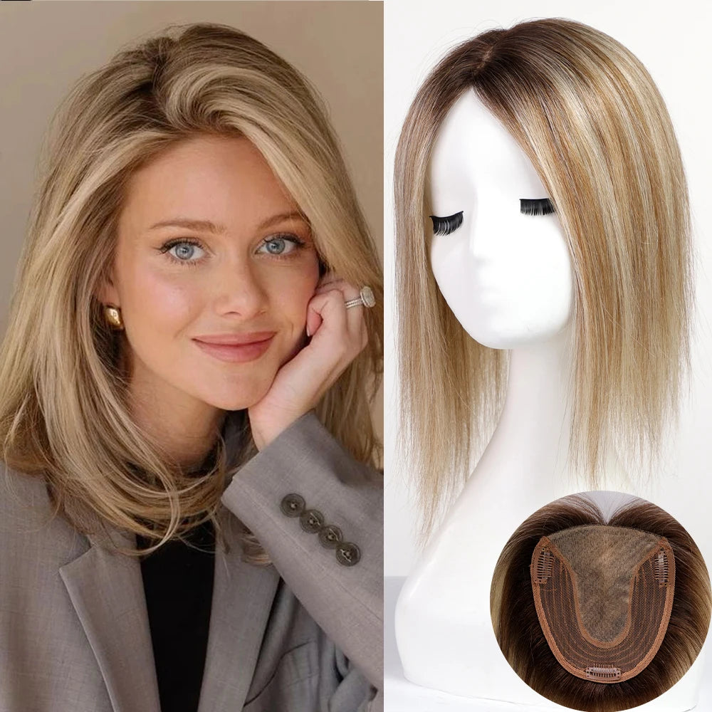 Luxurious Remy Human Hair Topper – Silk Base, Natural Looking Hairpiece for Women - Serene Glow Care