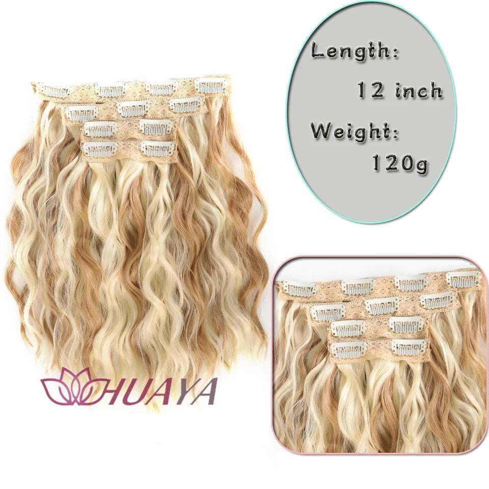 4PCS Clip-In Wig Short Wave Curly Hair Clips 12 Inch Light Linen Soft Wig For Women - Serene Glow Care