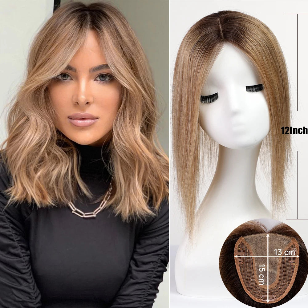 Luxurious Remy Human Hair Topper – Silk Base, Natural Looking Hairpiece for Women - Serene Glow Care