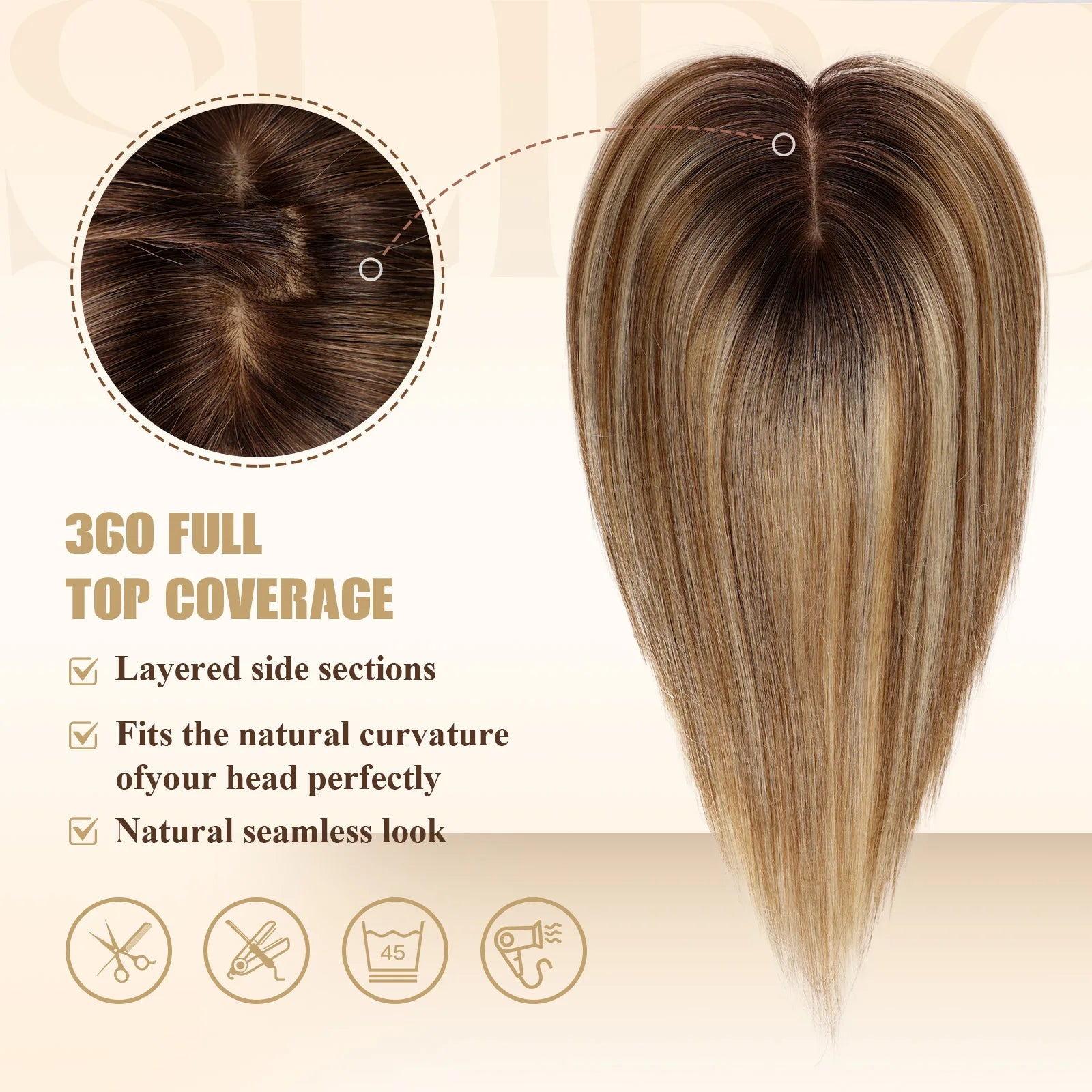 Luxurious Remy Human Hair Topper – Silk Base, Natural Looking Hairpiece for Women - Serene Glow Care