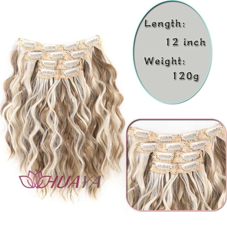 4PCS Clip-In Wig Short Wave Curly Hair Clips 12 Inch Light Linen Soft Wig For Women - Serene Glow Care