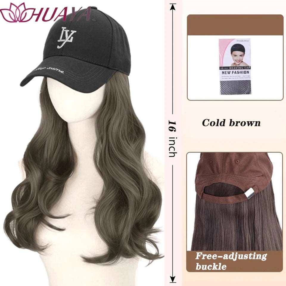 Baseball Hat Wig Long Straight Hair Embroidery Style 16 - Inch Hat Integrated Wig Daily Wear - Serene Glow Care