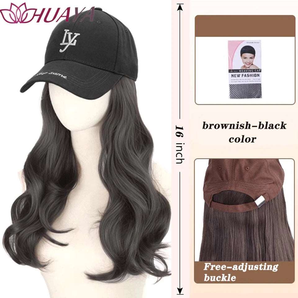 Baseball Hat Wig Long Straight Hair Embroidery Style 16 - Inch Hat Integrated Wig Daily Wear - Serene Glow Care