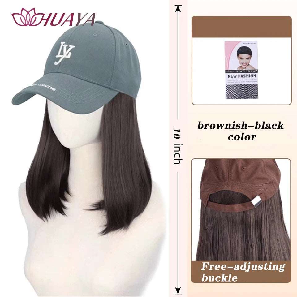 Baseball Hat Wig Long Straight Hair Embroidery Style 16 - Inch Hat Integrated Wig Daily Wear - Serene Glow Care