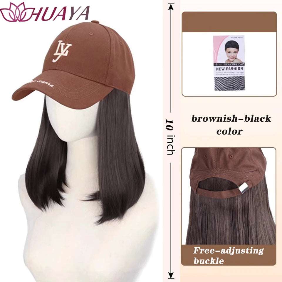 Baseball Hat Wig Long Straight Hair Embroidery Style 16 - Inch Hat Integrated Wig Daily Wear - Serene Glow Care