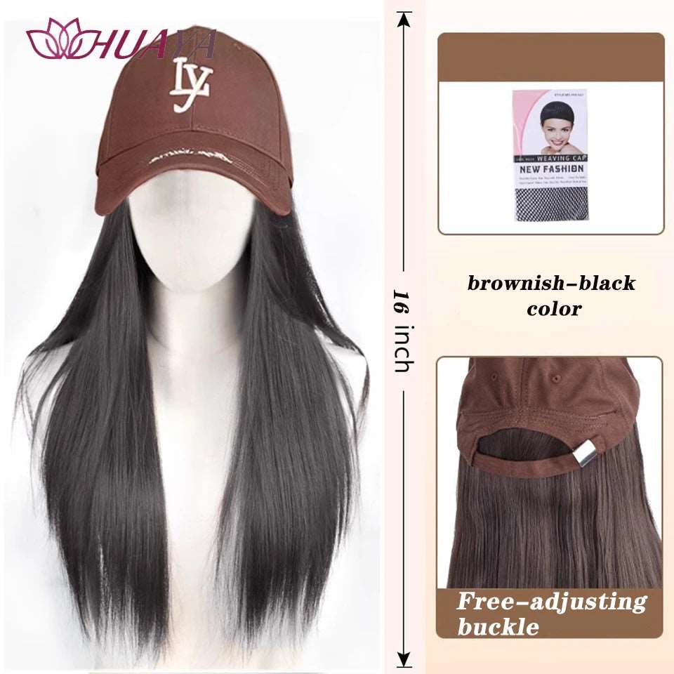 Baseball Hat Wig Long Straight Hair Embroidery Style 16 - Inch Hat Integrated Wig Daily Wear - Serene Glow Care