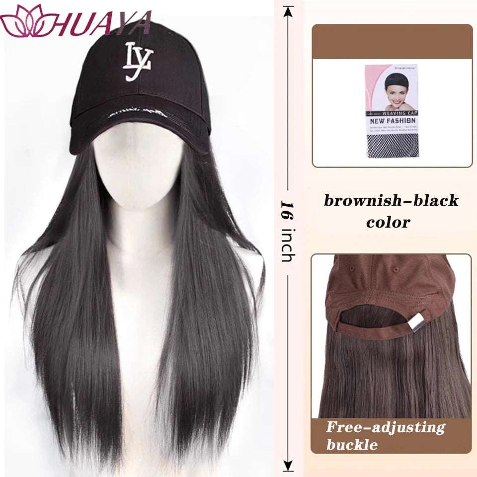 Baseball Hat Wig Long Straight Hair Embroidery Style 16 - Inch Hat Integrated Wig Daily Wear - Serene Glow Care