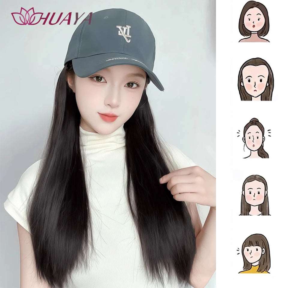 Baseball Hat Wig Long Straight Hair Embroidery Style 16 - Inch Hat Integrated Wig Daily Wear - Serene Glow Care