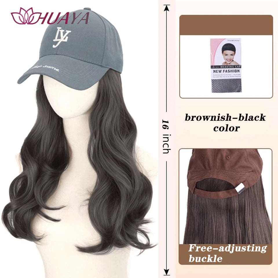 Baseball Hat Wig Long Straight Hair Embroidery Style 16 - Inch Hat Integrated Wig Daily Wear - Serene Glow Care