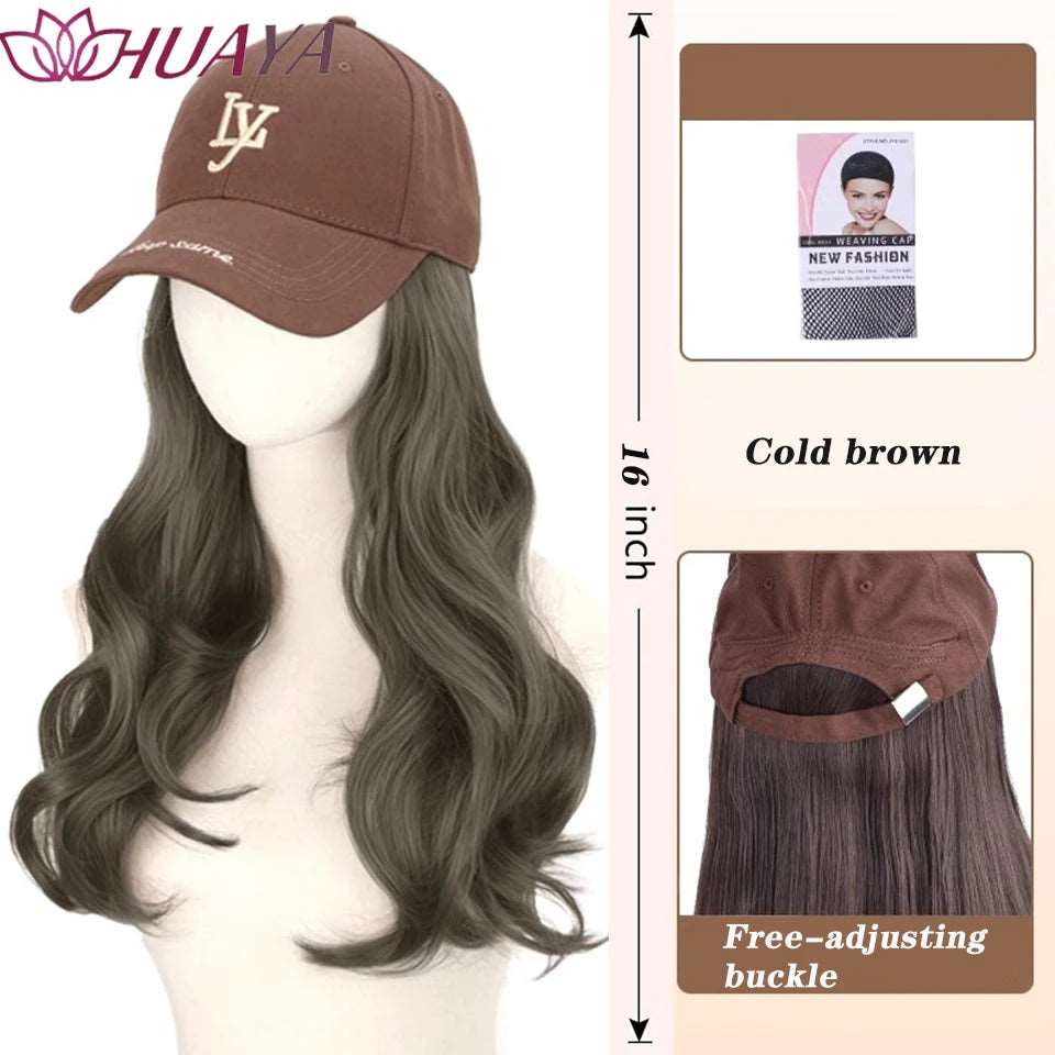 Baseball Hat Wig Long Straight Hair Embroidery Style 16 - Inch Hat Integrated Wig Daily Wear - Serene Glow Care