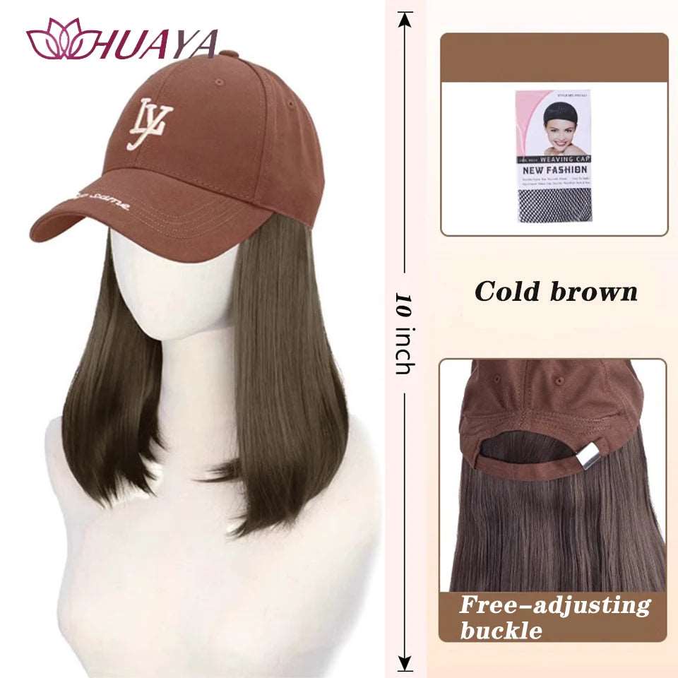 Baseball Hat Wig Long Straight Hair Embroidery Style 16 - Inch Hat Integrated Wig Daily Wear - Serene Glow Care