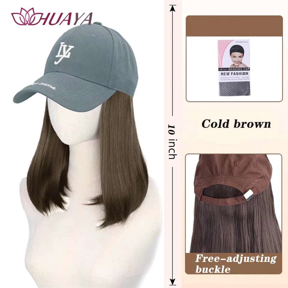 Baseball Hat Wig Long Straight Hair Embroidery Style 16 - Inch Hat Integrated Wig Daily Wear - Serene Glow Care