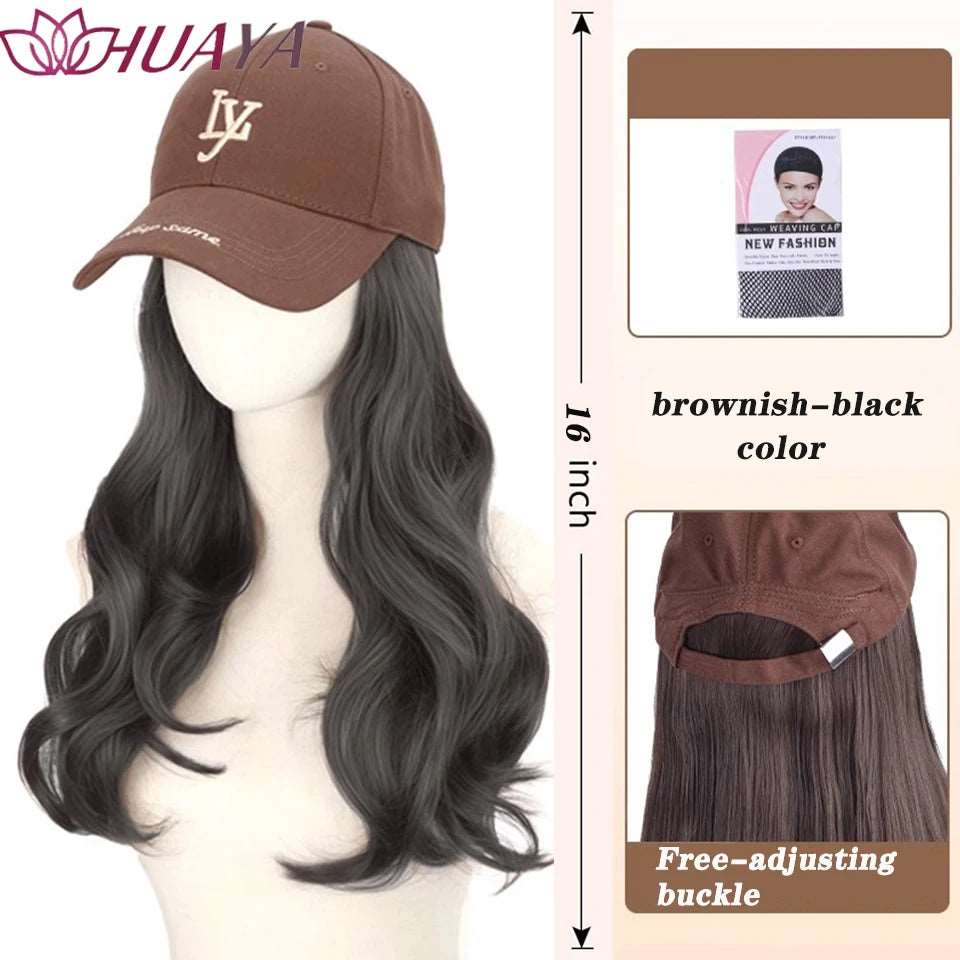 Baseball Hat Wig Long Straight Hair Embroidery Style 16 - Inch Hat Integrated Wig Daily Wear - Serene Glow Care