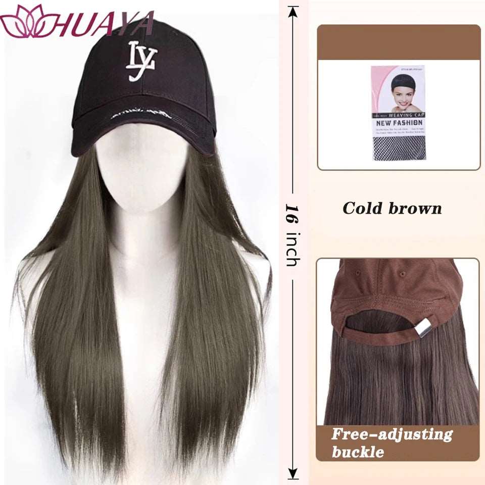 Baseball Hat Wig Long Straight Hair Embroidery Style 16 - Inch Hat Integrated Wig Daily Wear - Serene Glow Care