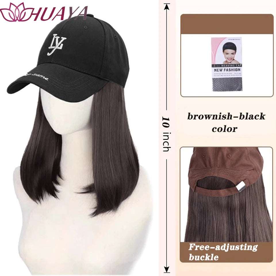 Baseball Hat Wig Long Straight Hair Embroidery Style 16 - Inch Hat Integrated Wig Daily Wear - Serene Glow Care