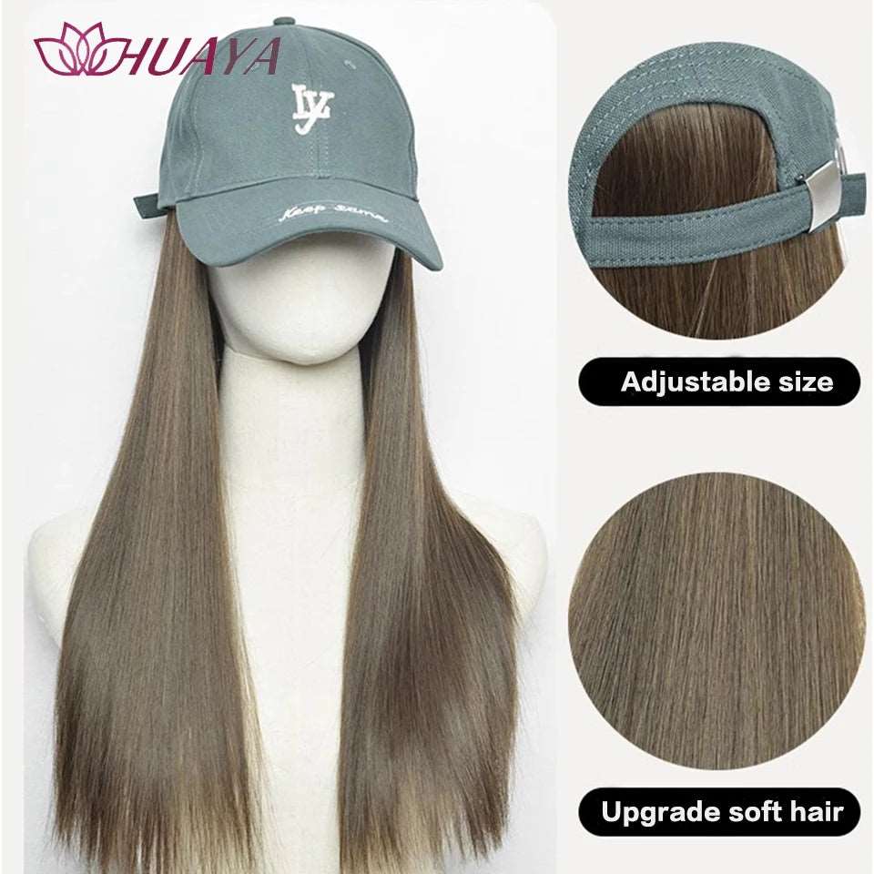 Baseball Hat Wig Long Straight Hair Embroidery Style 16 - Inch Hat Integrated Wig Daily Wear - Serene Glow Care