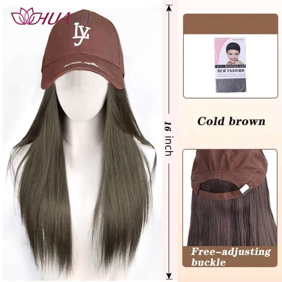 Baseball Hat Wig Long Straight Hair Embroidery Style 16 - Inch Hat Integrated Wig Daily Wear - Serene Glow Care