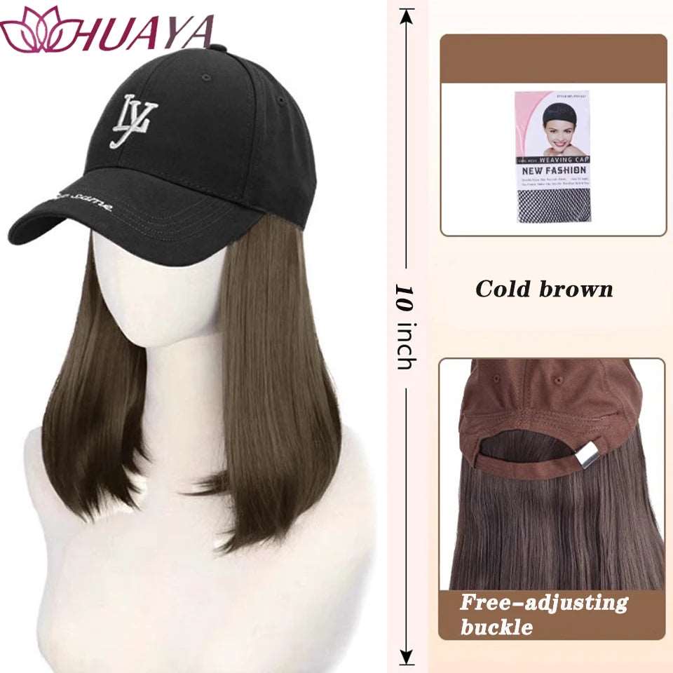 Baseball Hat Wig Long Straight Hair Embroidery Style 16 - Inch Hat Integrated Wig Daily Wear - Serene Glow Care