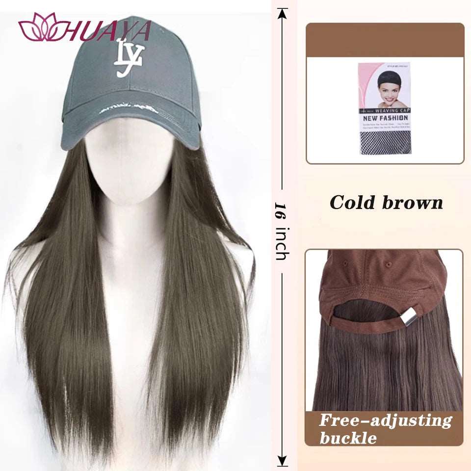 Baseball Hat Wig Long Straight Hair Embroidery Style 16 - Inch Hat Integrated Wig Daily Wear - Serene Glow Care