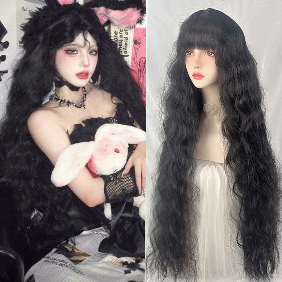 Enchanting Elegance: Long Curly Lolita Wig with Bangs for Cosplay & Festivities - Serene Glow Care